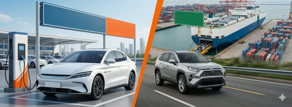 Minimal comparison icons for hybrid vs electric vs gas vehicle choice